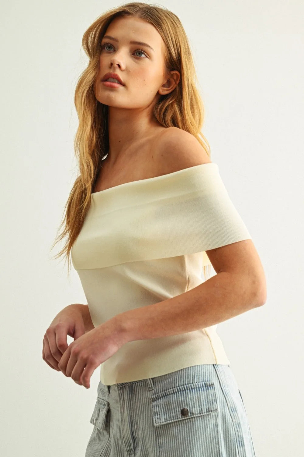 Off-Shoulder Ribbed Knit Top for Women