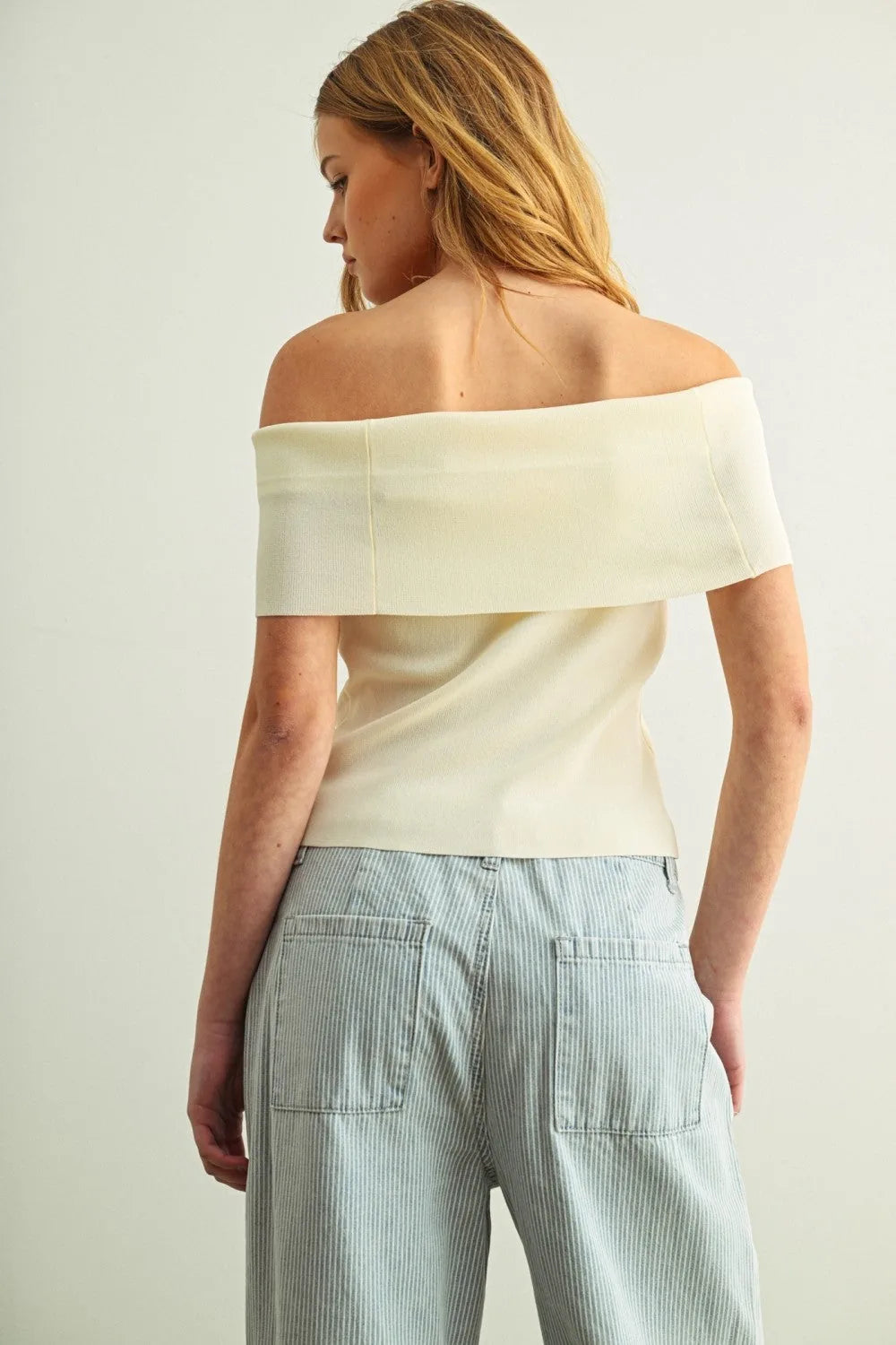 Off-Shoulder Ribbed Knit Top for Women