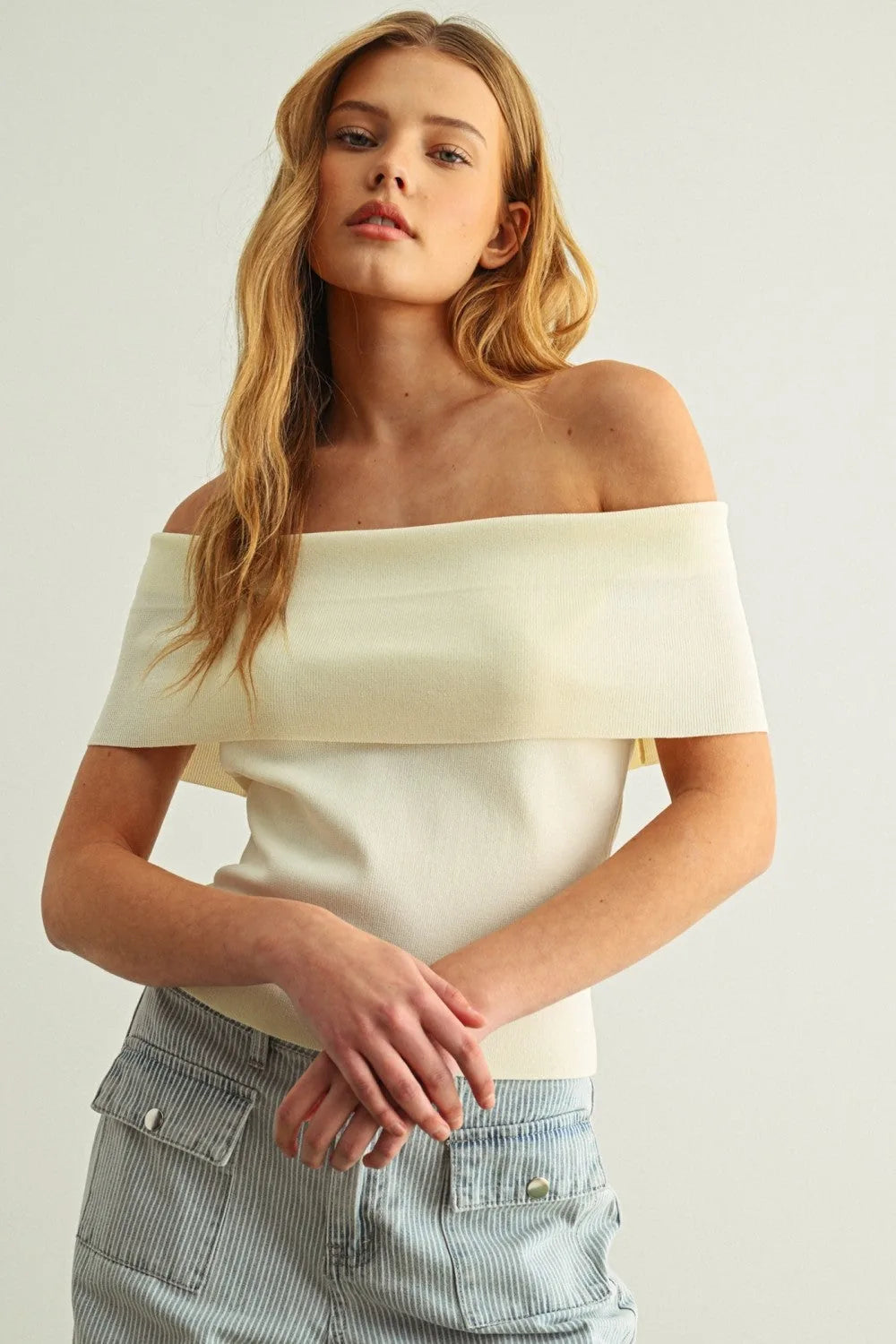 Off-Shoulder Ribbed Knit Top for Women