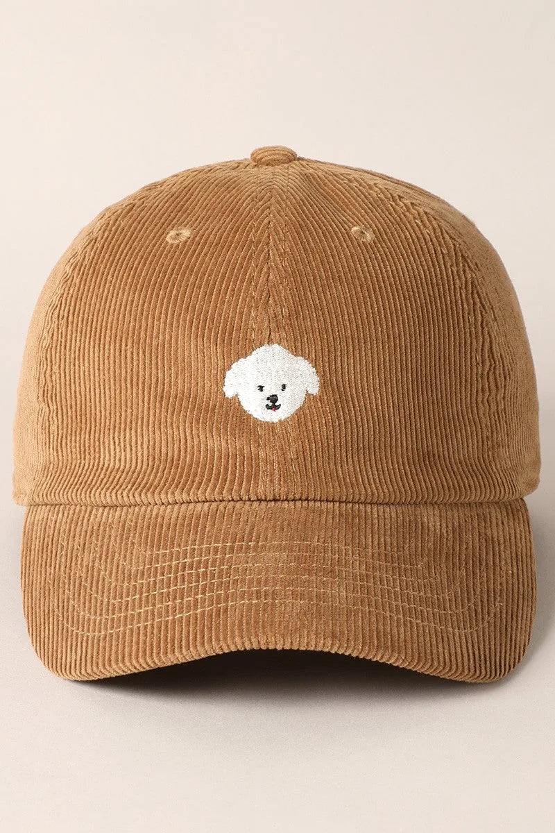 Maltese Embroidered Corduroy Baseball Cap