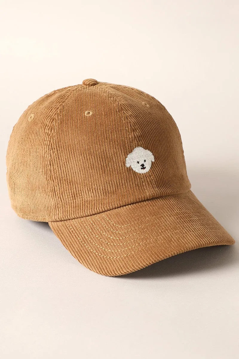 Maltese Embroidered Corduroy Baseball Cap