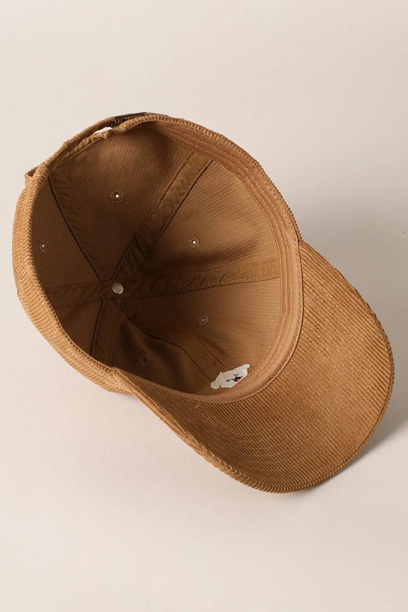 Maltese Embroidered Corduroy Baseball Cap