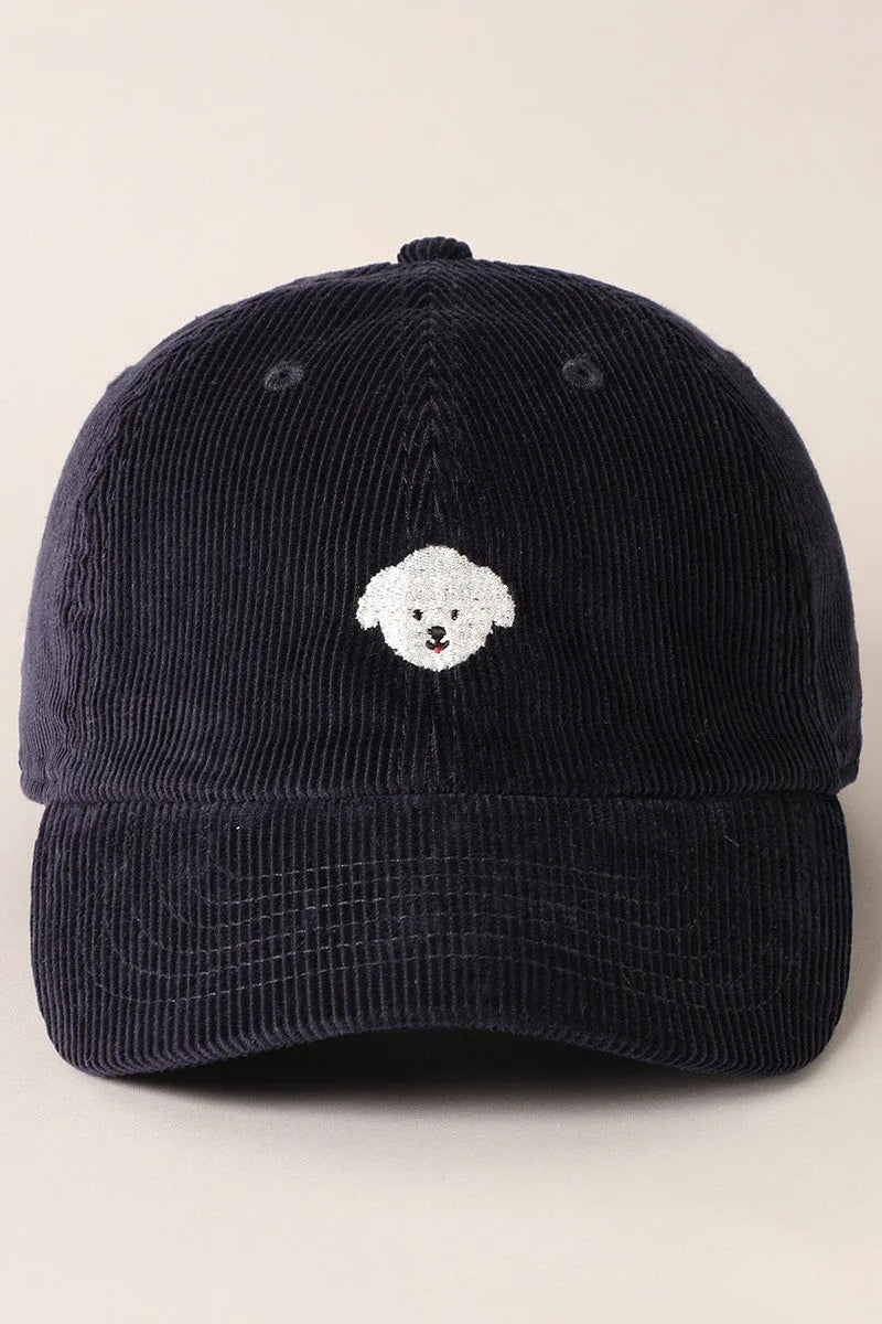 Maltese Embroidered Corduroy Baseball Cap