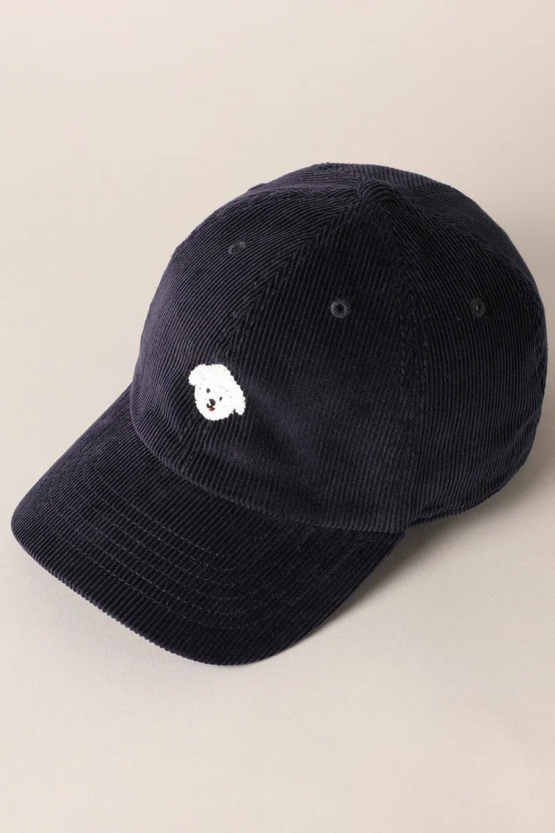 Maltese Embroidered Corduroy Baseball Cap