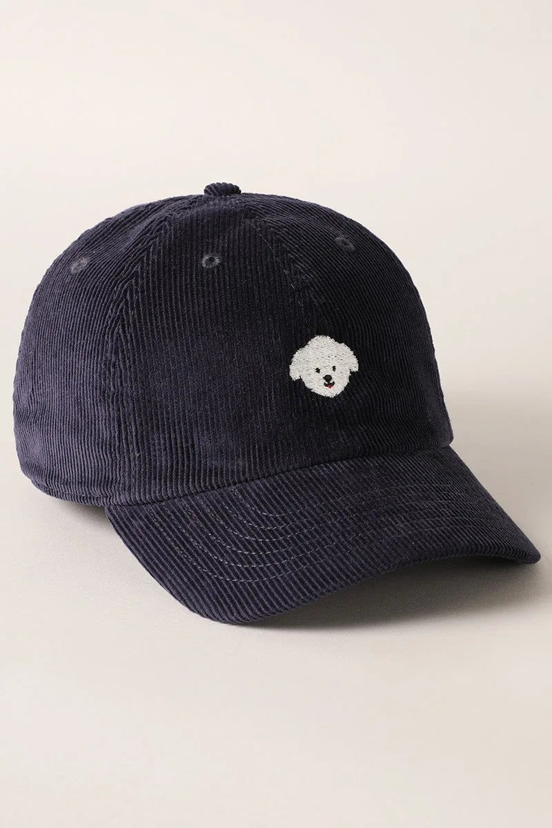 Maltese Embroidered Corduroy Baseball Cap
