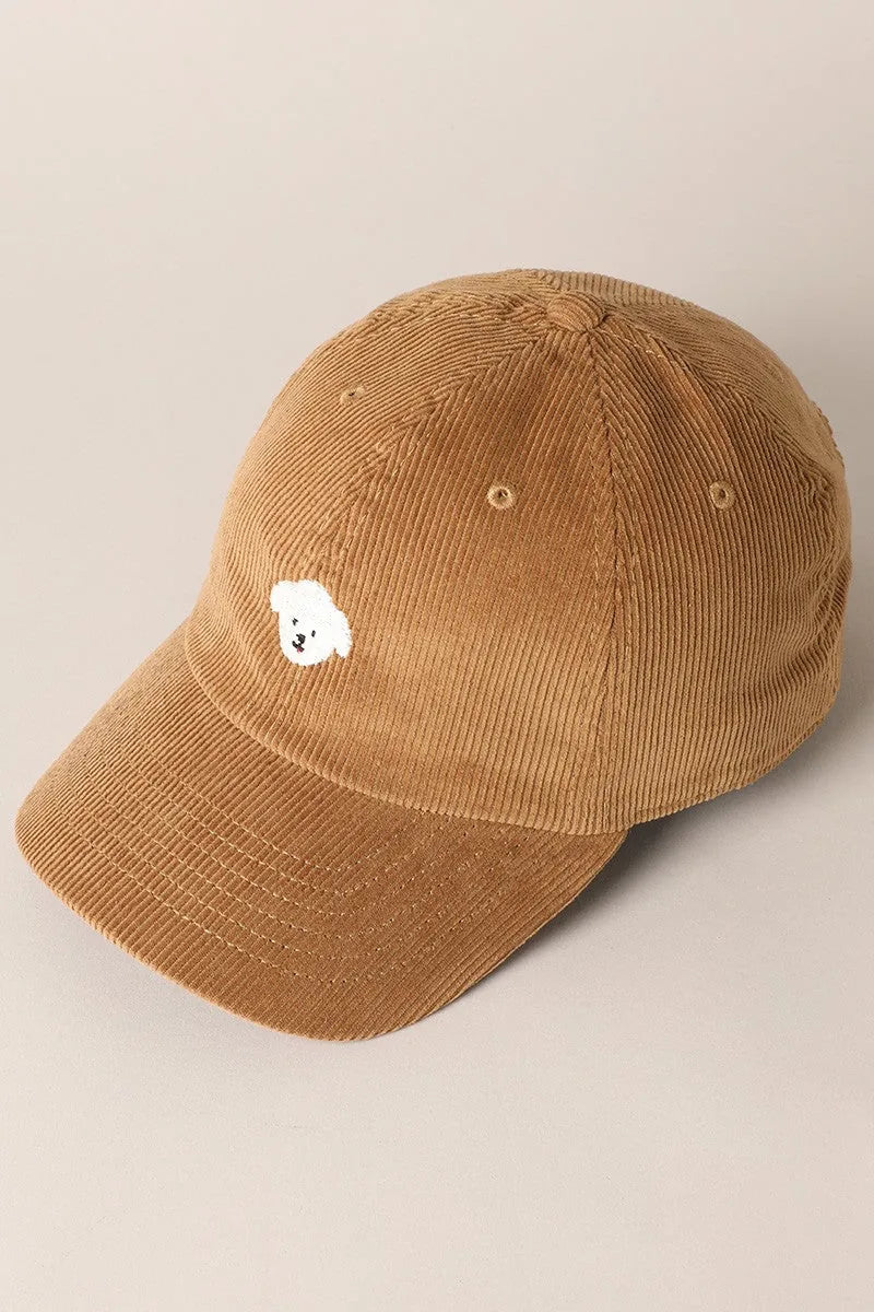 Maltese Embroidered Corduroy Baseball Cap