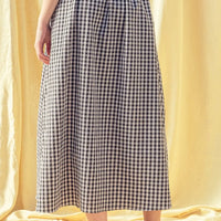 Gingham Button-Front Midi Skirt with Drawstring Waist