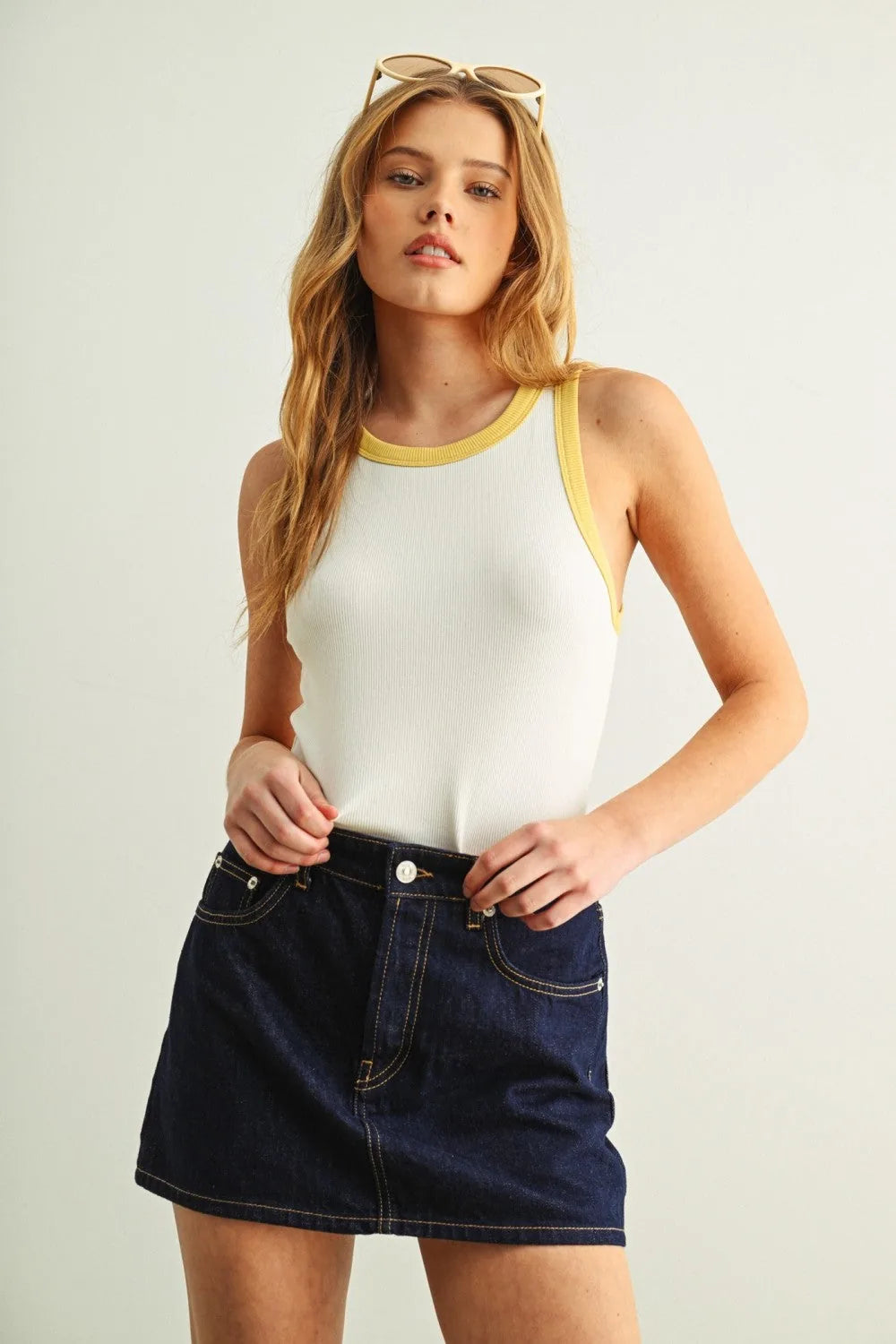 Contrast Trim Ribbed Tank Top