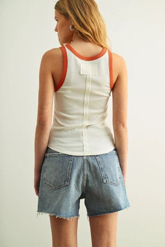 Contrast Trim Ribbed Tank Top
