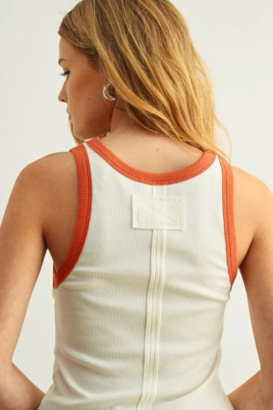 Contrast Trim Ribbed Tank Top