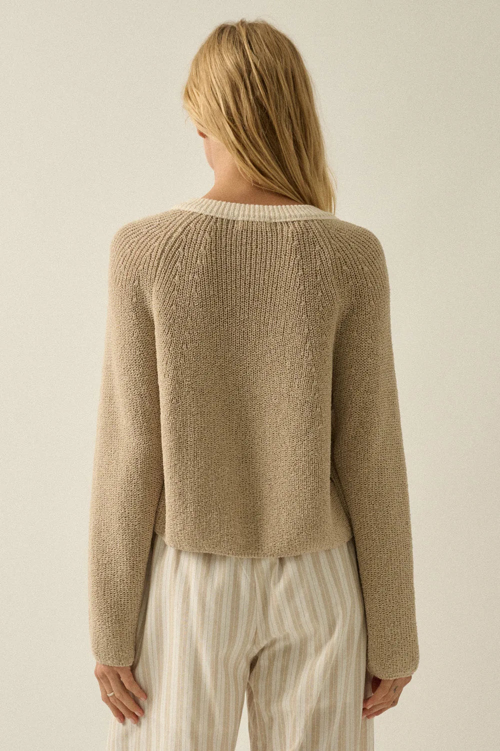 Contrast Trim Cropped Knit Cardigan