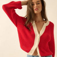 Contrast Trim Cropped Knit Cardigan