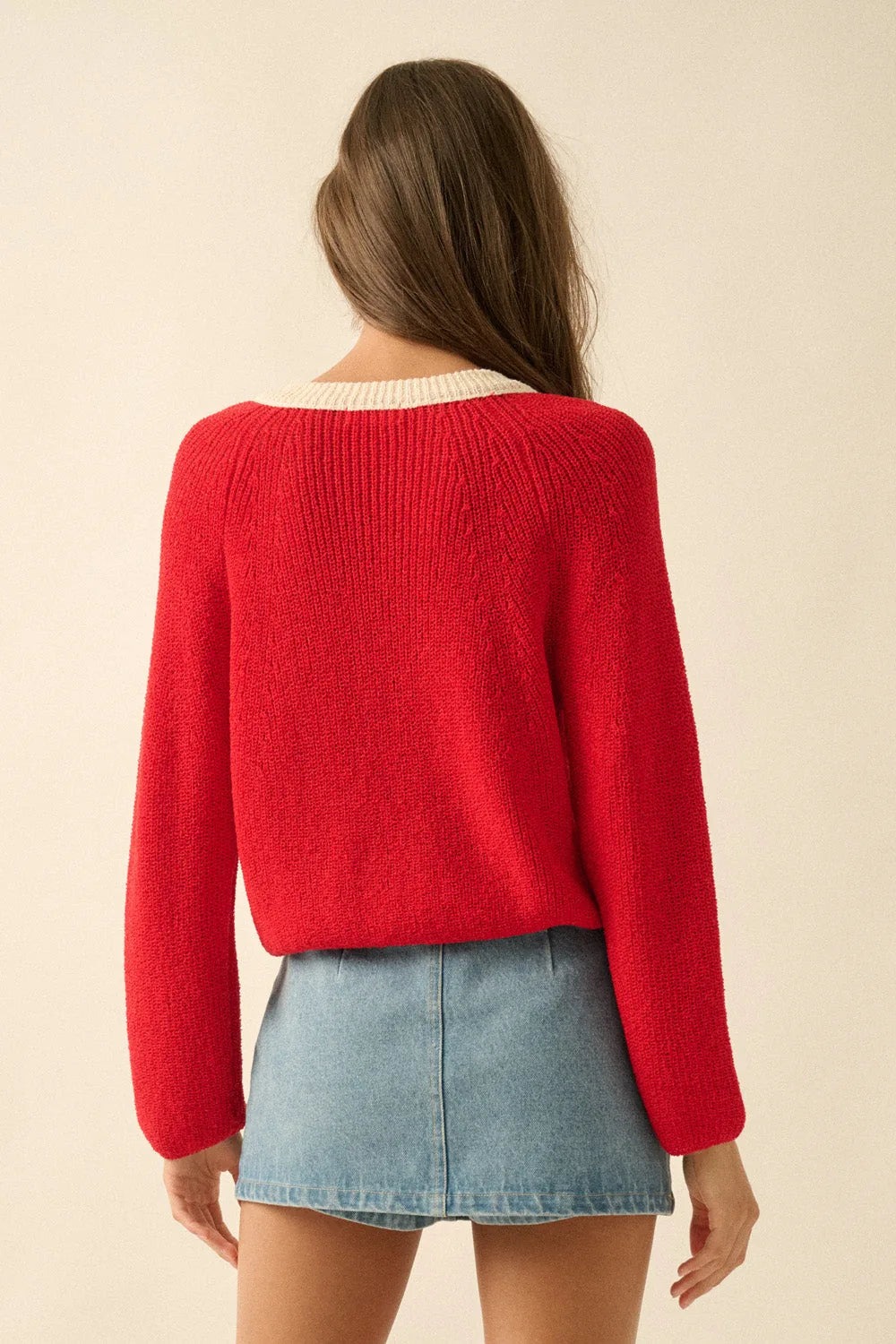 Contrast Trim Cropped Knit Cardigan