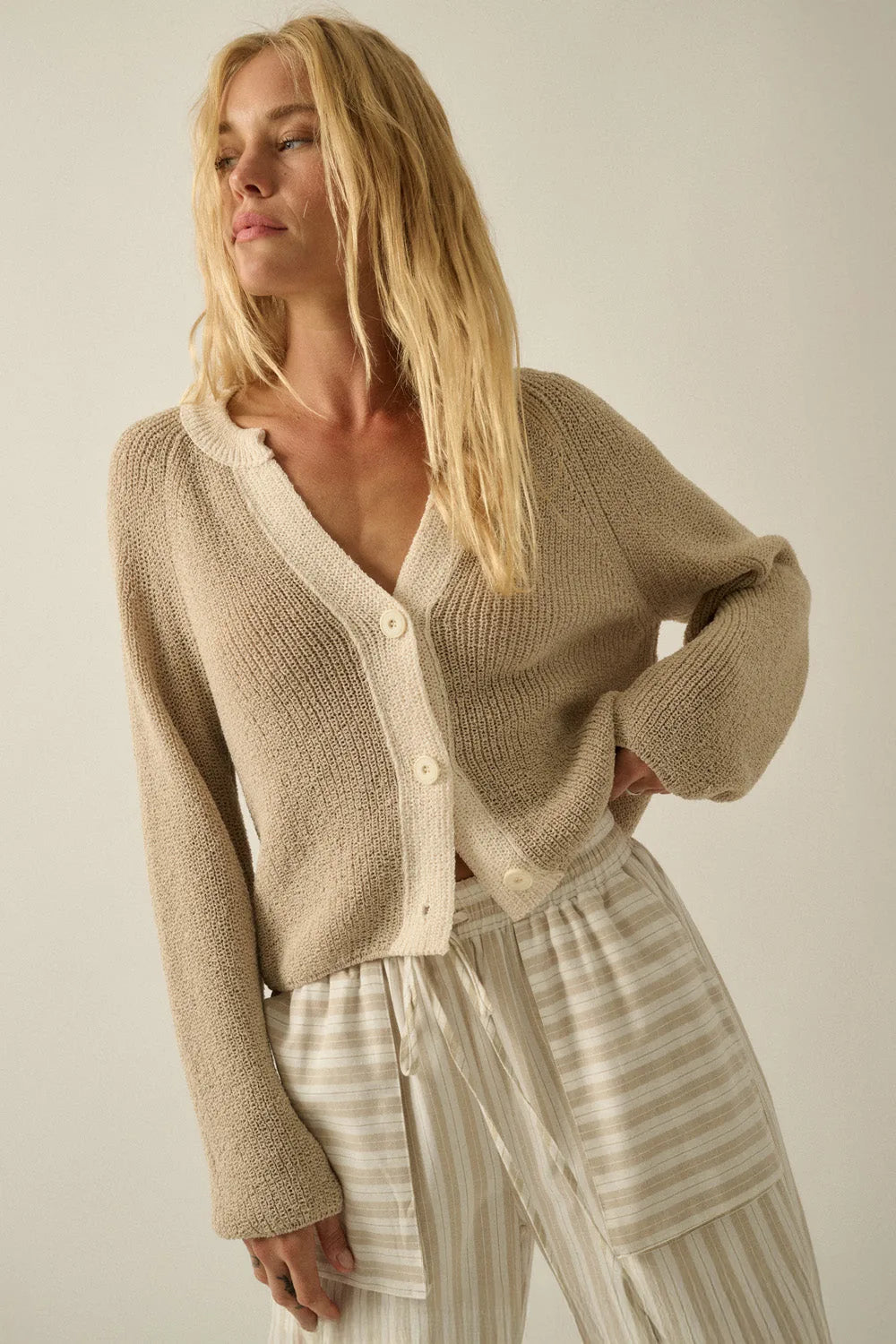Contrast Trim Cropped Knit Cardigan