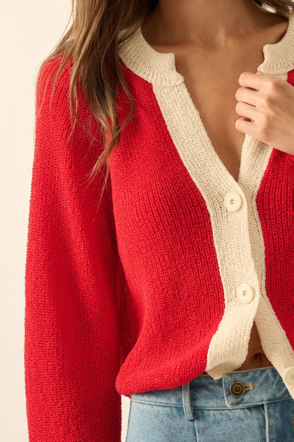 Contrast Trim Cropped Knit Cardigan