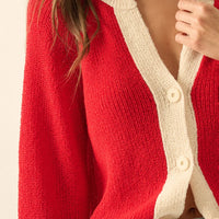 Contrast Trim Cropped Knit Cardigan