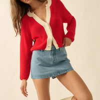 Contrast Trim Cropped Knit Cardigan