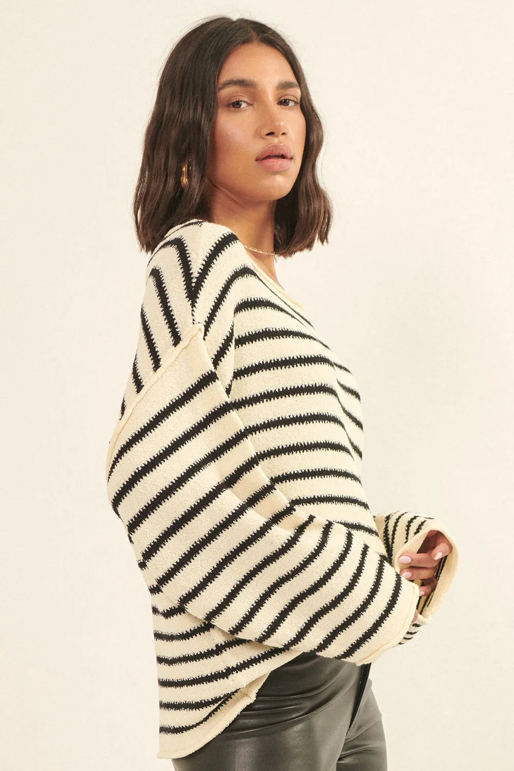 Relaxed Striped Knit Sweater – Lightweight Oversized Pullover