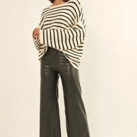 Relaxed Striped Knit Sweater – Lightweight Oversized Pullover