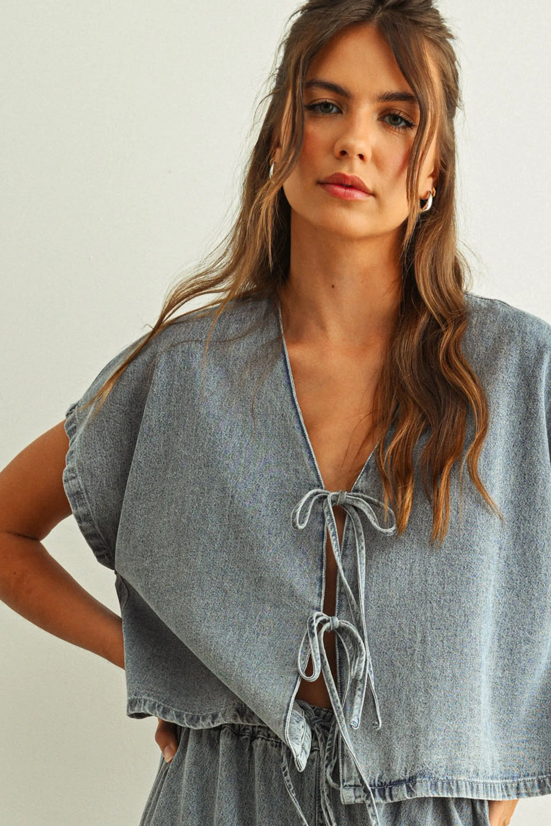 Tie Front Denim Top