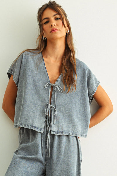 Tie Front Denim Top