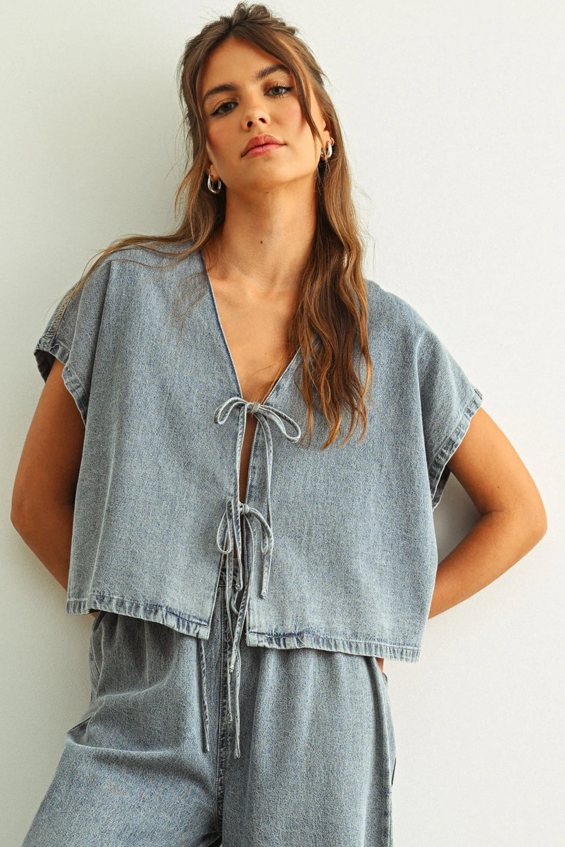 Tie Front Denim Top