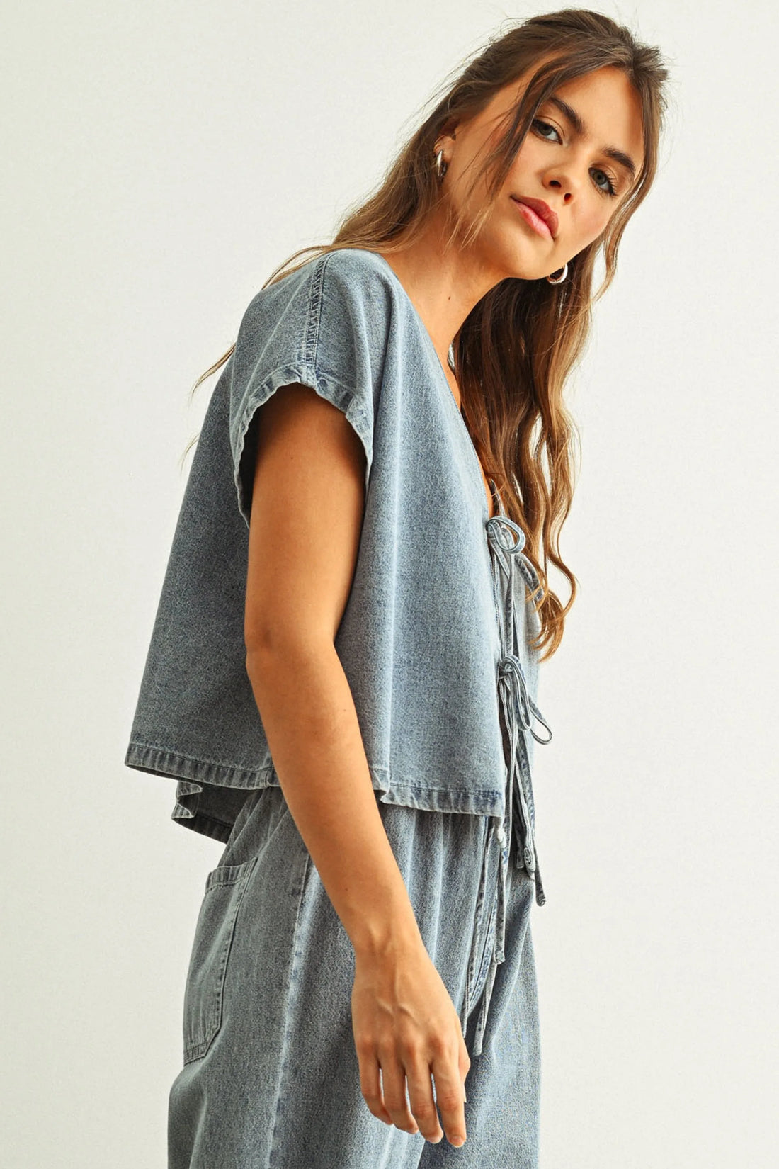 Tie Front Denim Top