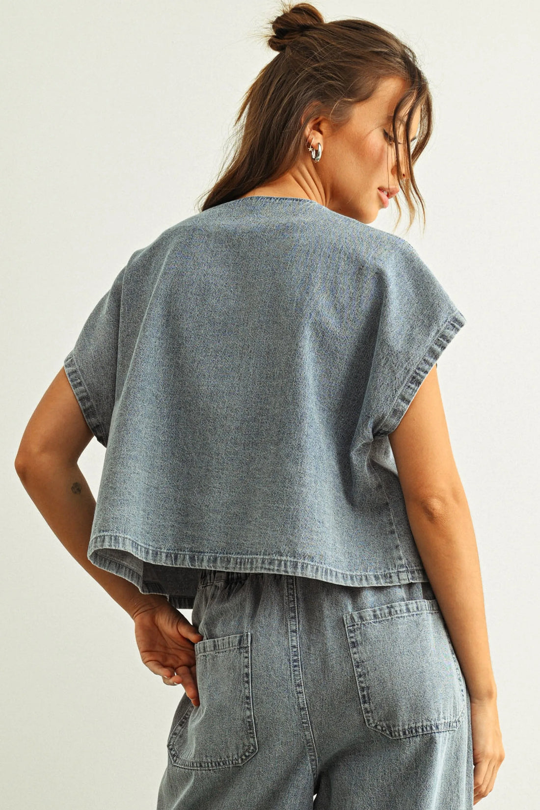 Tie Front Denim Top