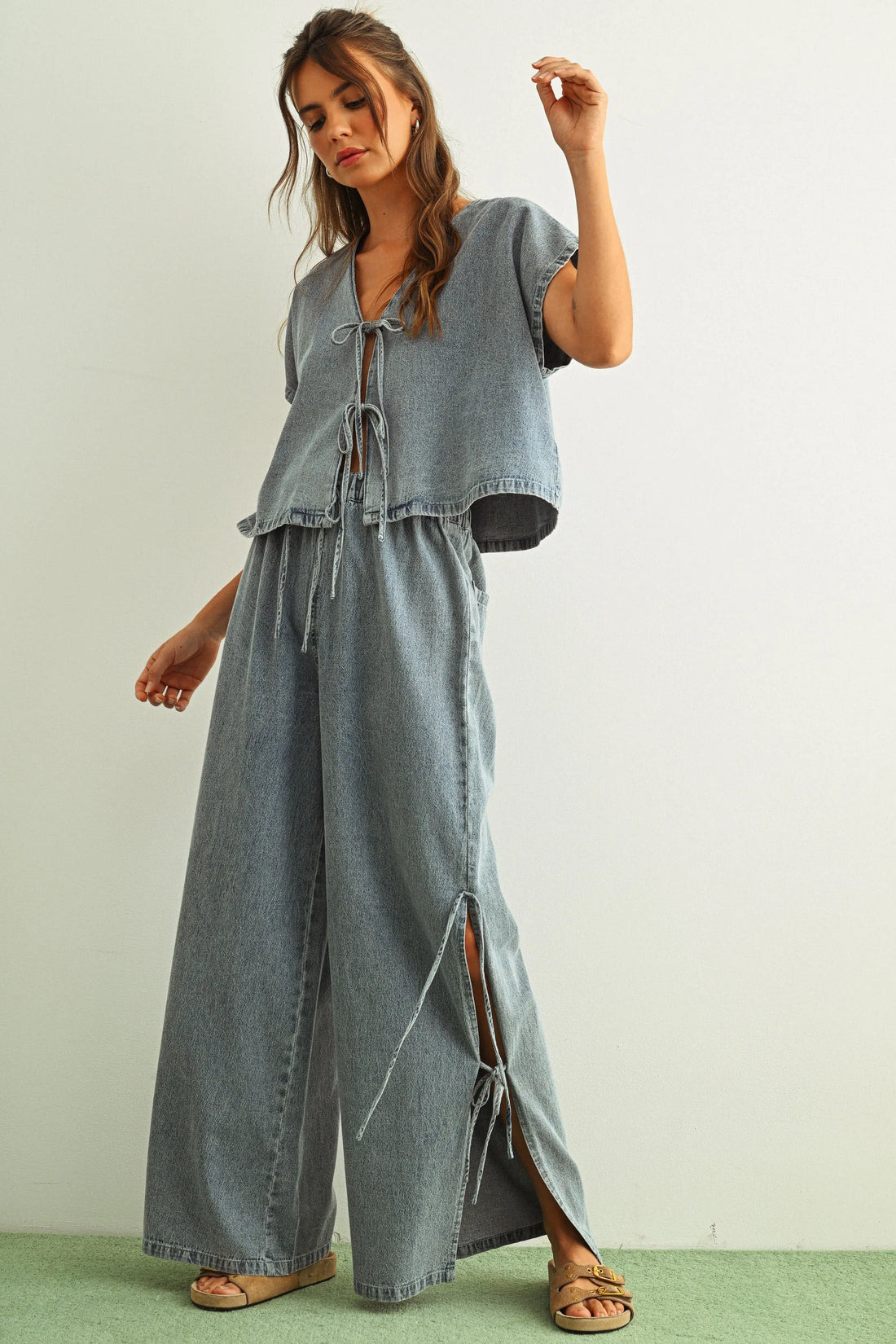 Tie Front Denim Top