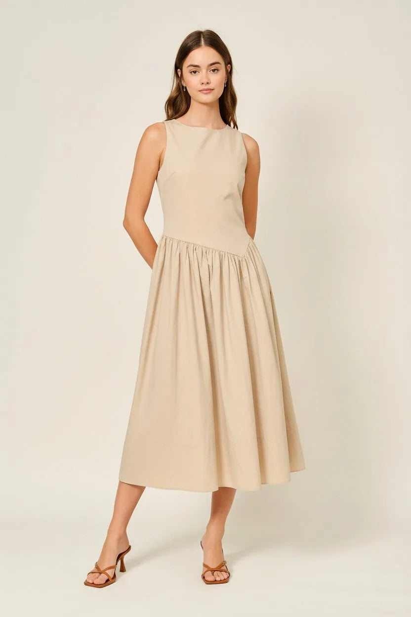Asymmetrical Waist Detail Midi Dress