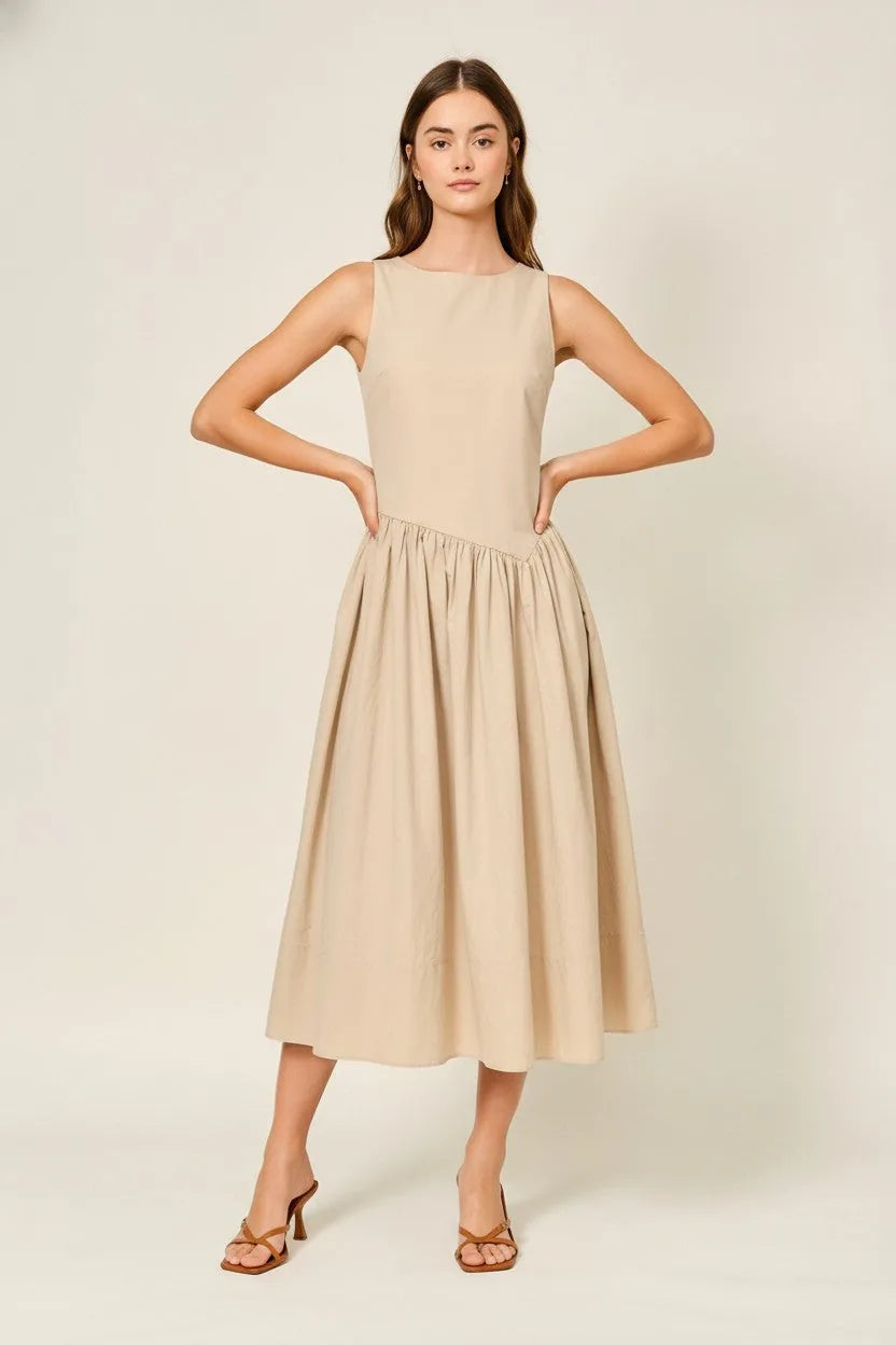 Asymmetrical Waist Detail Midi Dress