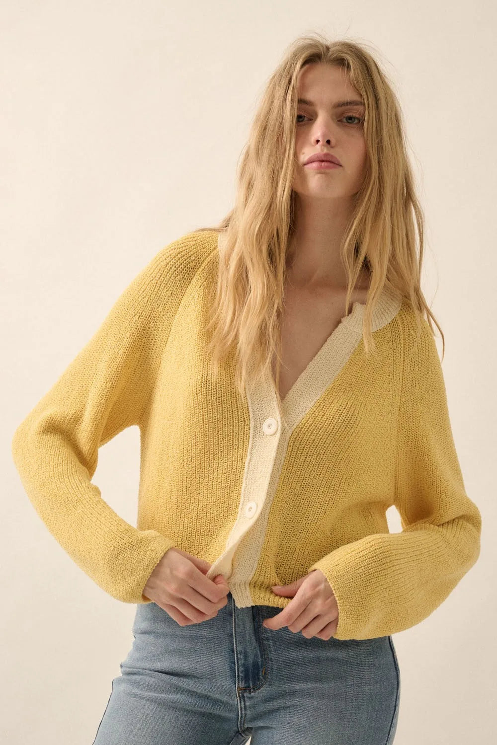 Contrast Trim Cropped Knit Cardigan