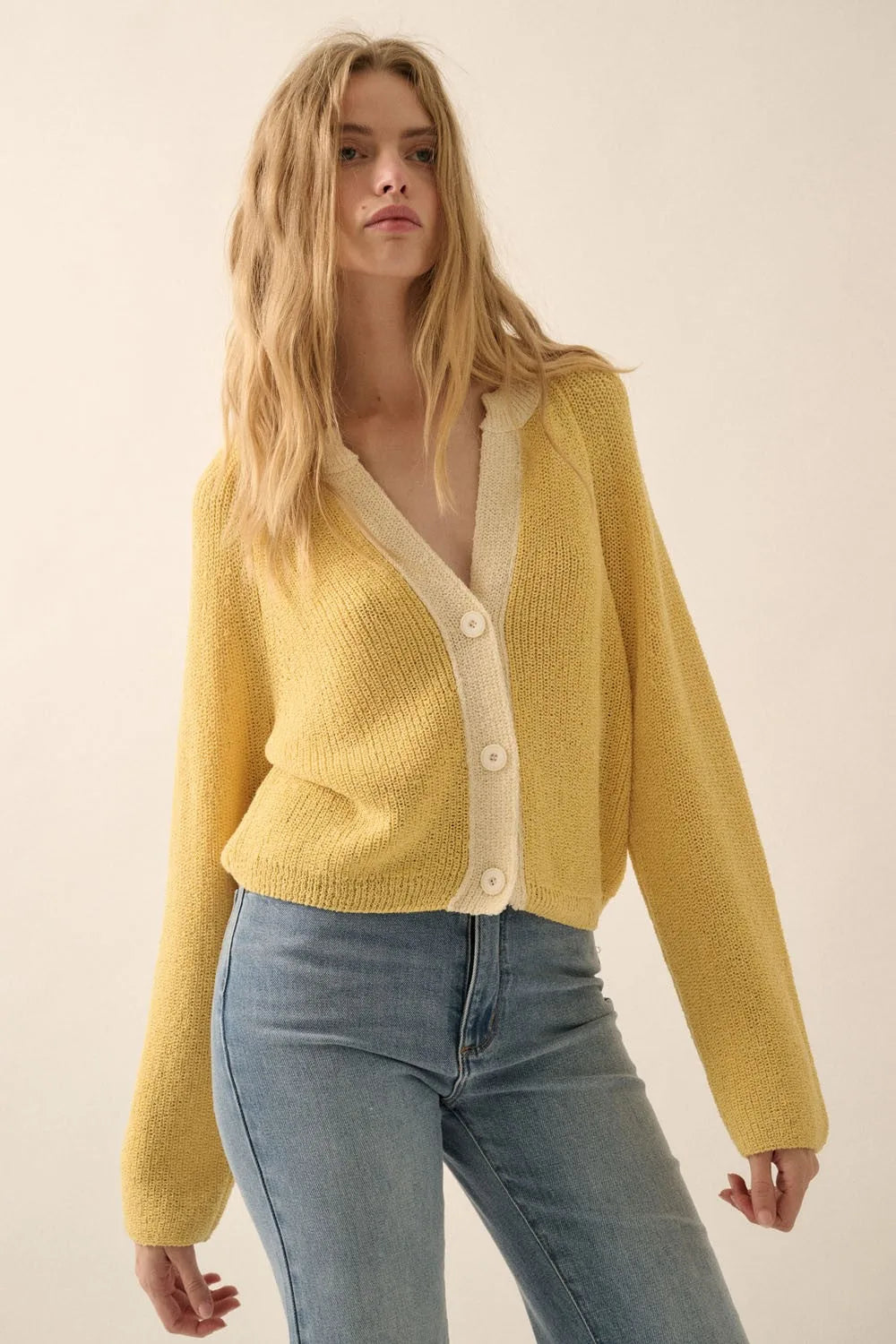 Contrast Trim Cropped Knit Cardigan
