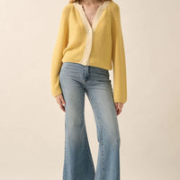 Contrast Trim Cropped Knit Cardigan
