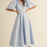 Embroidery Floral Button Down Maxi Dress