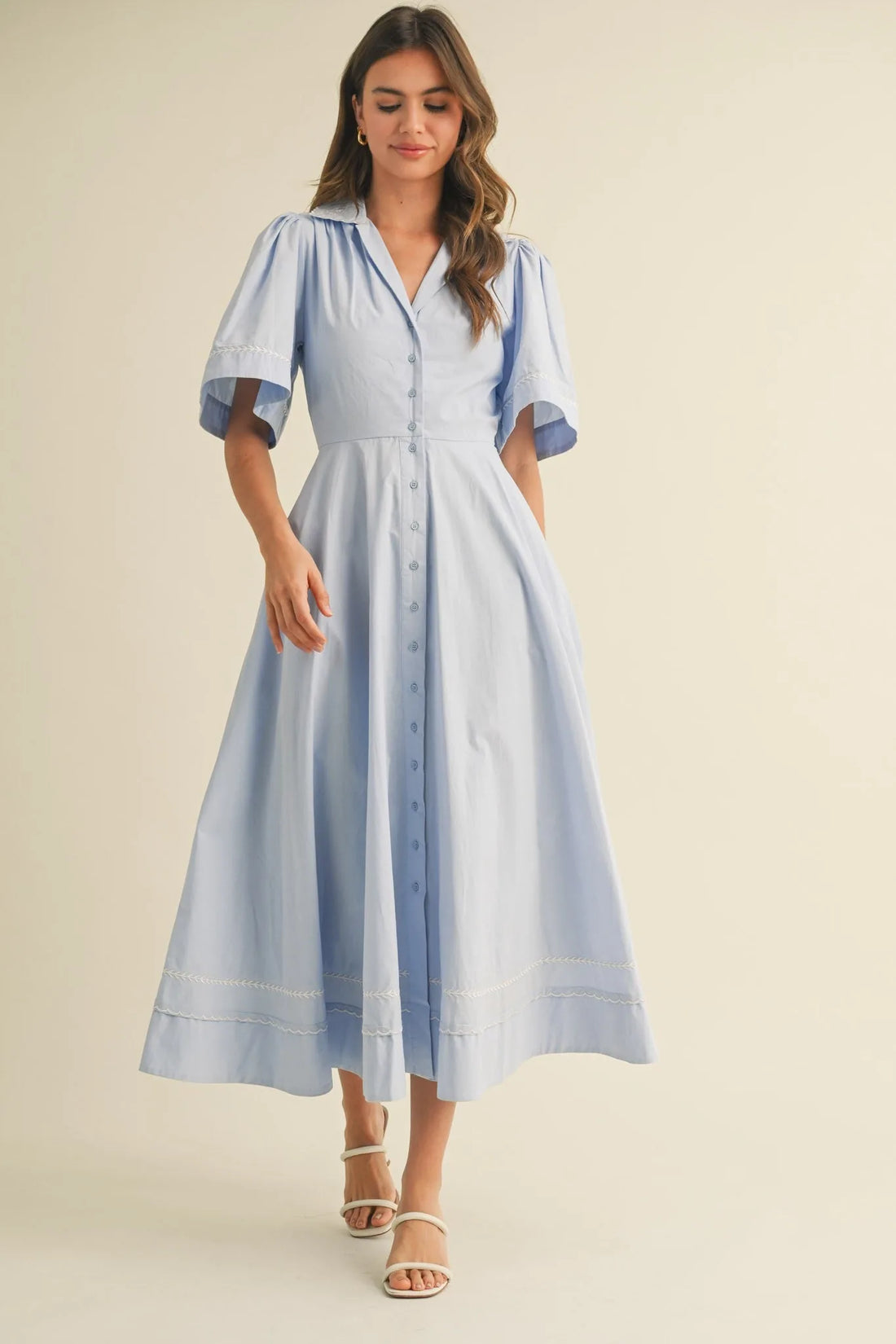 Embroidery Floral Button Down Maxi Dress