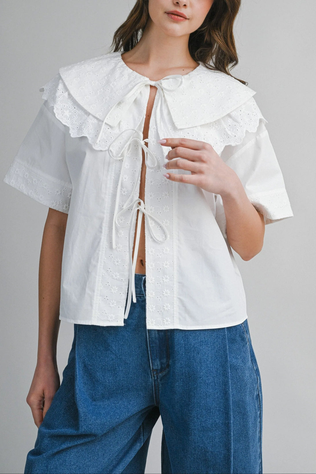 Romantic Eyelet Peter Pan Collar Blouse
