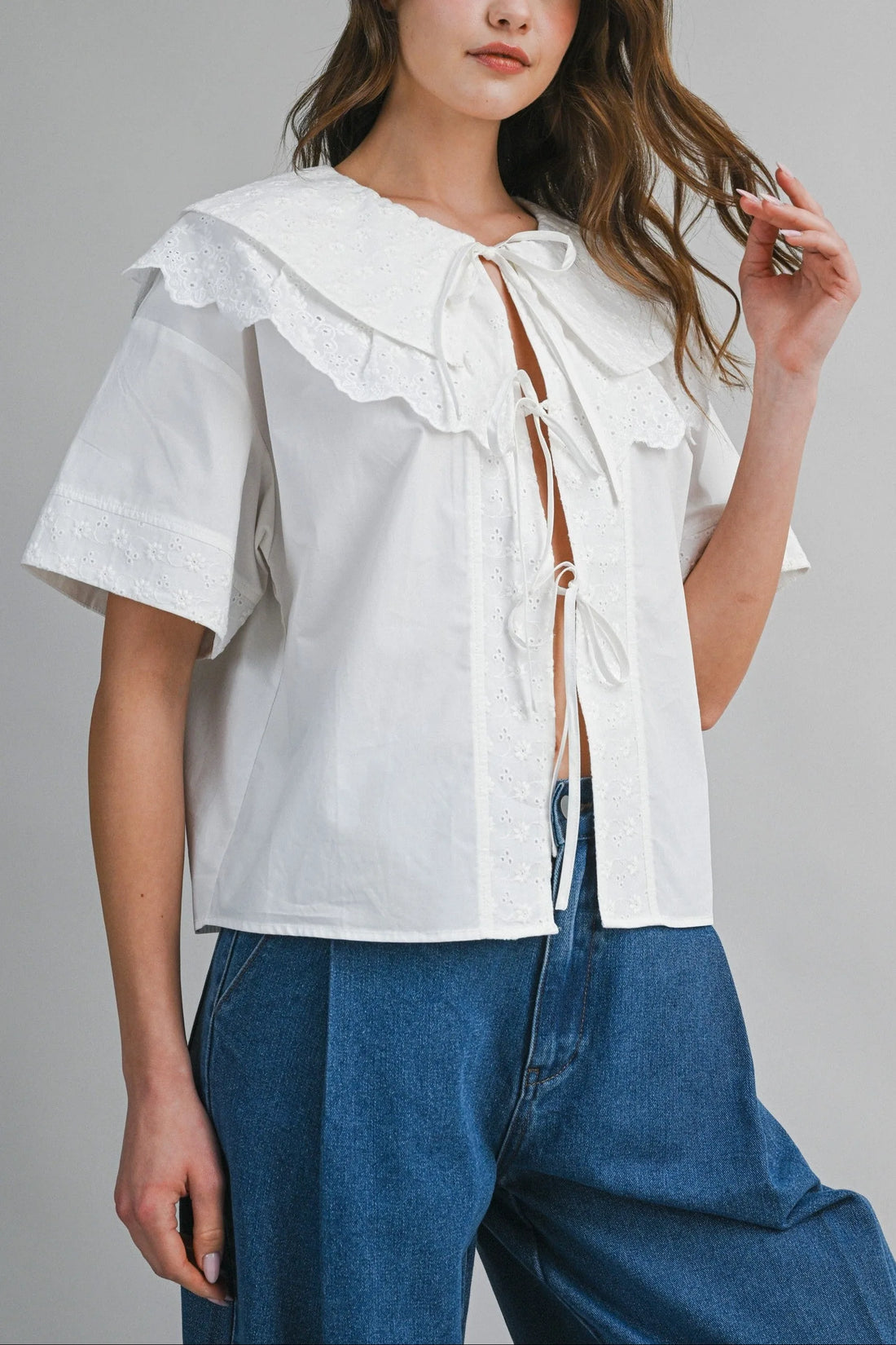 Romantic Eyelet Peter Pan Collar Blouse