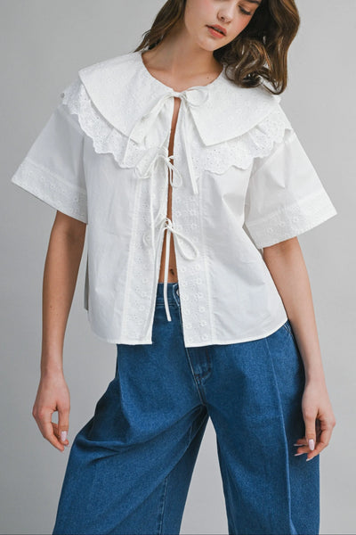 Romantic Eyelet Peter Pan Collar Blouse
