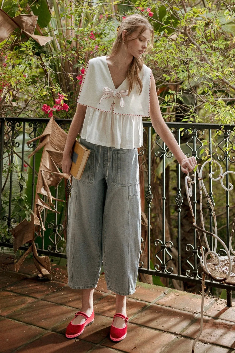 Vintage Bow Sailor Collar Sleeveless Top