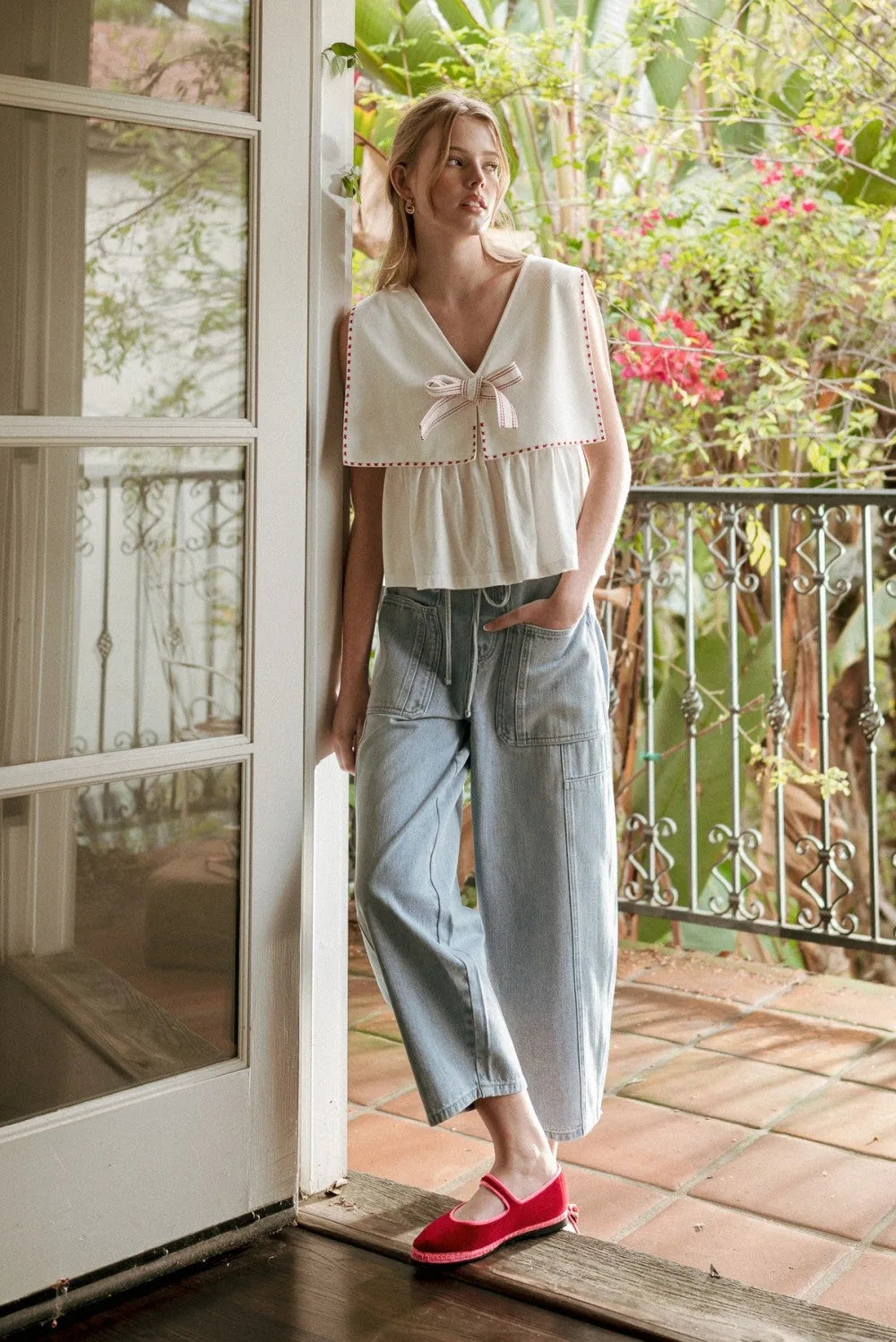 Vintage Bow Sailor Collar Sleeveless Top