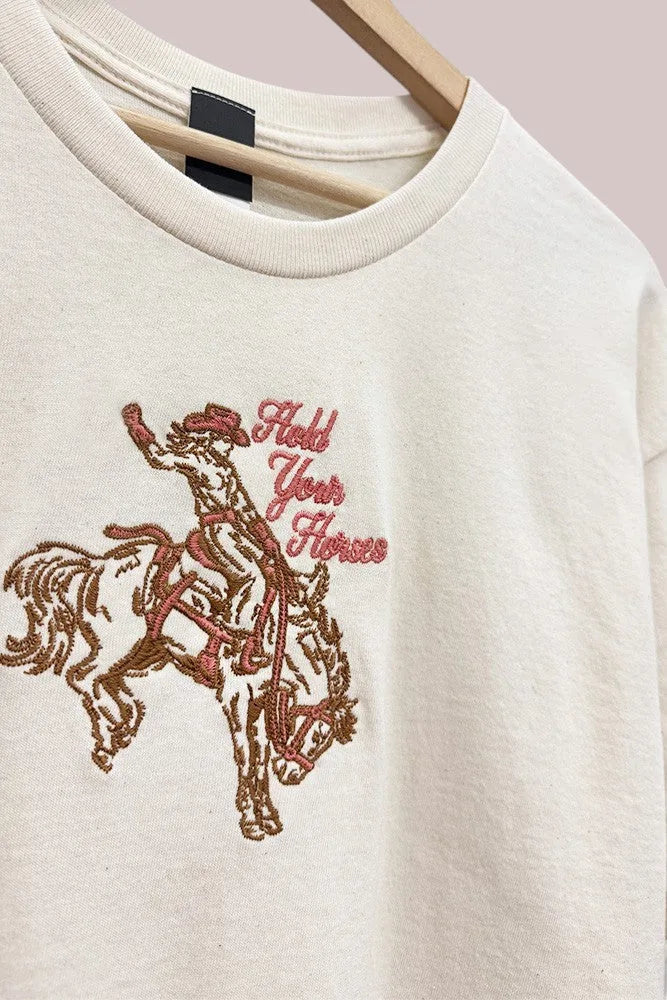 Hold Your Horses Embroidered Oversized T- Shirt