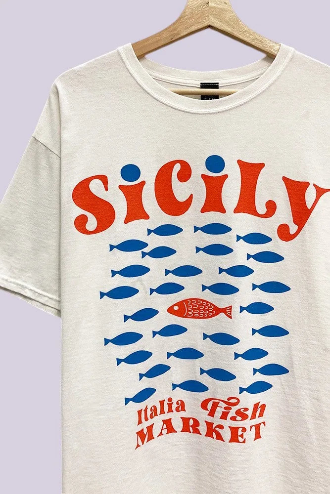 Sicily Italia Fish Market Oversized Graphic Tee