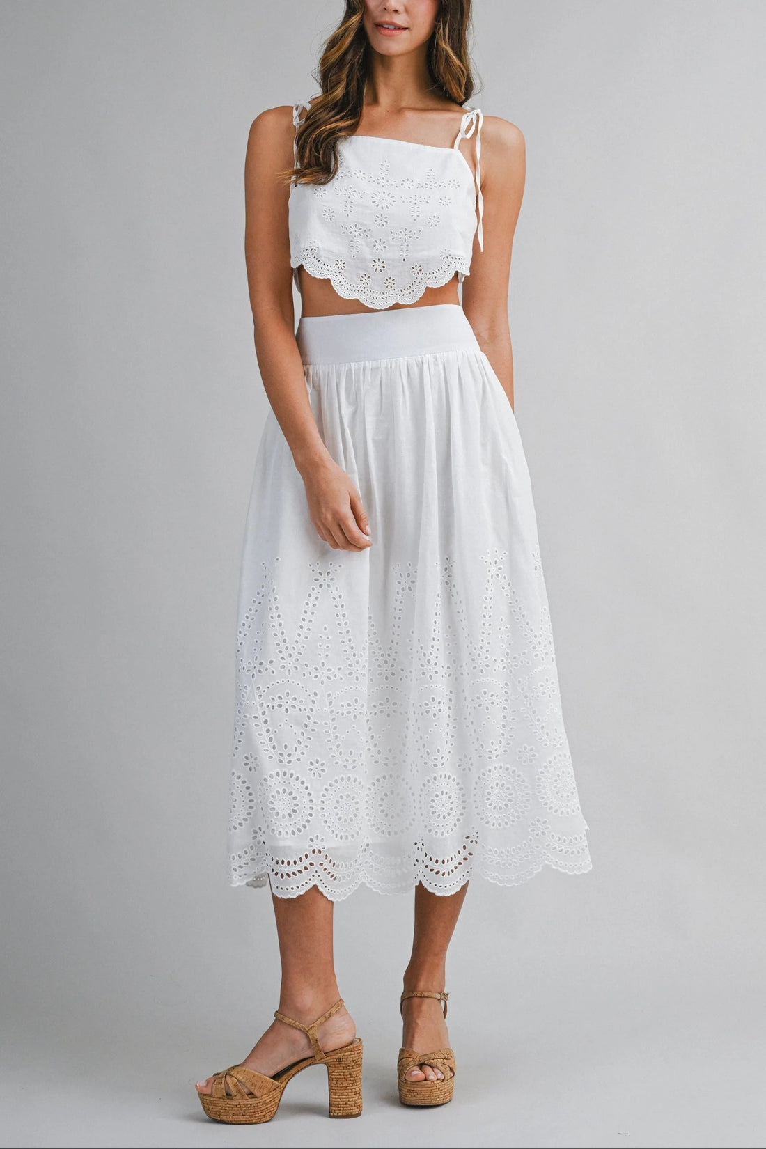 Eyelet Lace Crop Top & Midi Skirt Set