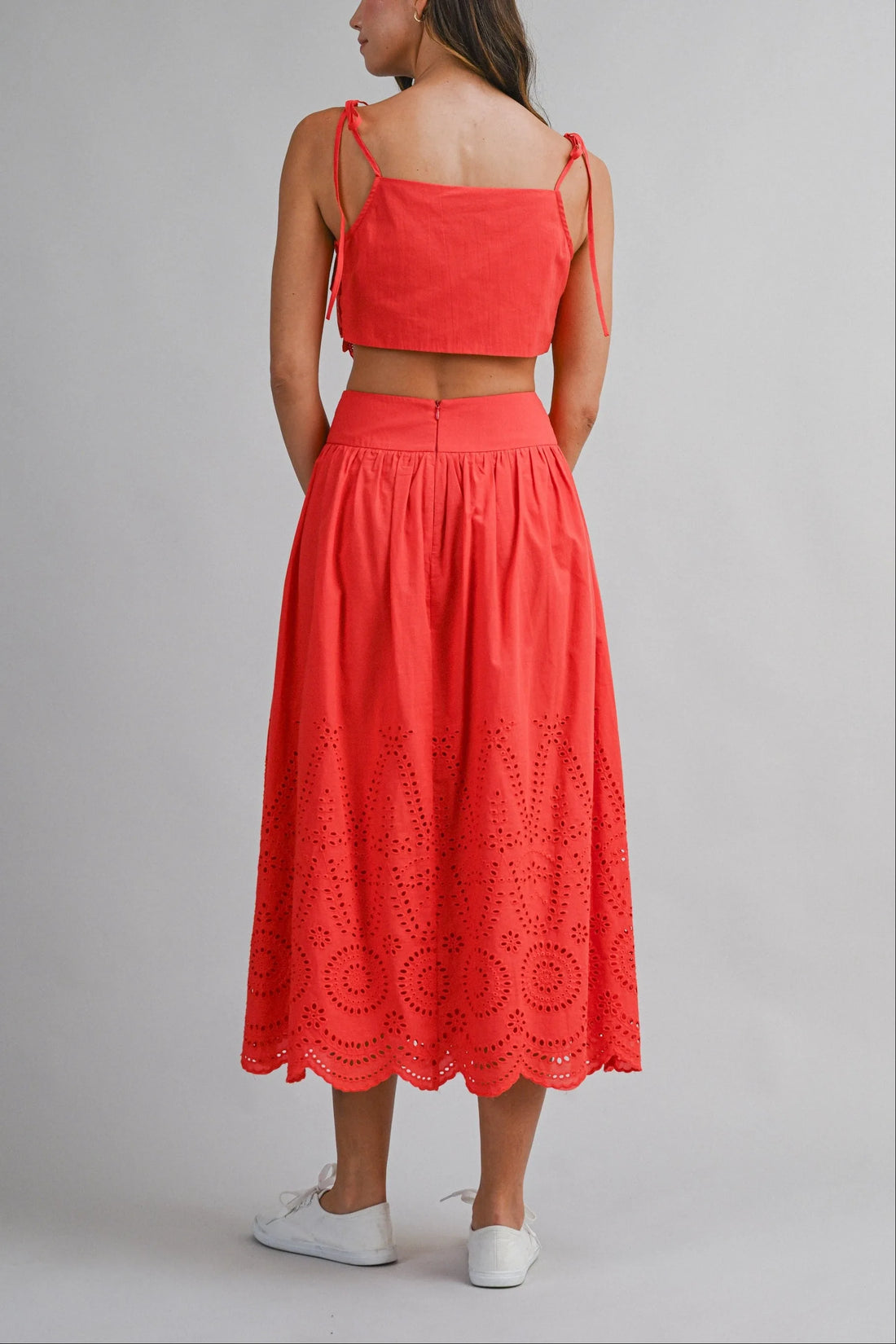 Eyelet Lace Crop Top & Midi Skirt Set