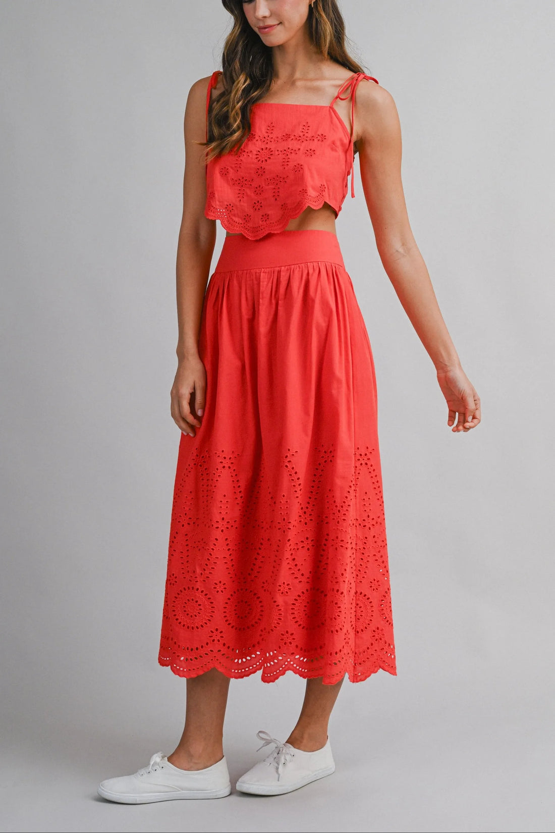 Eyelet Lace Crop Top & Midi Skirt Set