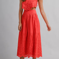 Eyelet Lace Crop Top & Midi Skirt Set