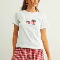Sweet Gingham Strawberry Embroidered Baby Tee
