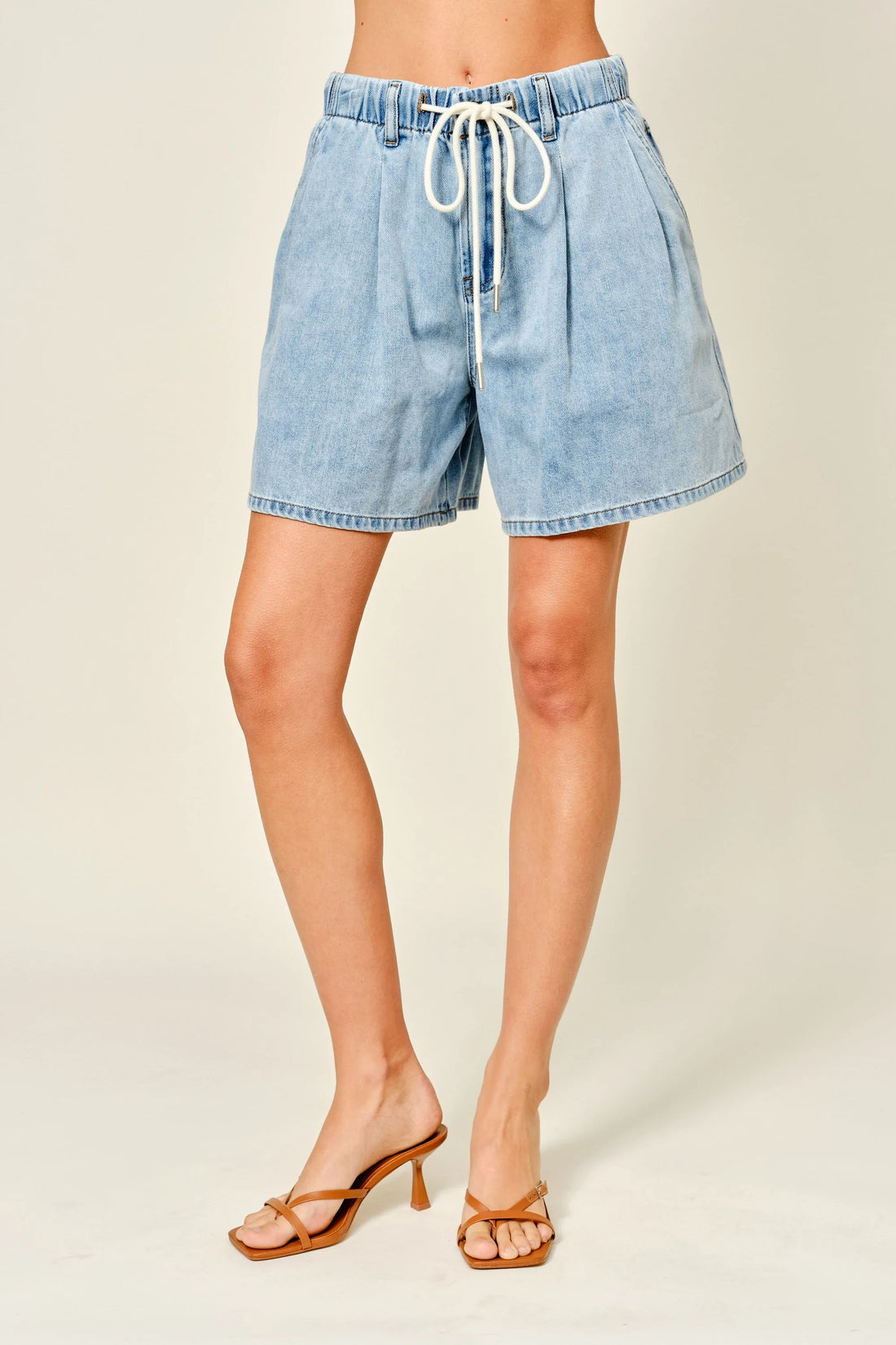 Soft Denim Drawstring Wide Fit Shorts