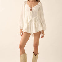 Boho Tie-Front Ruffle Romper
